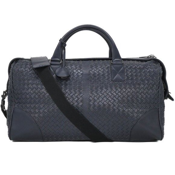 BOTTEGA VENETA Intrecciato Leather Boston Bag 45cm Navy Men's - Picture 1 of 10